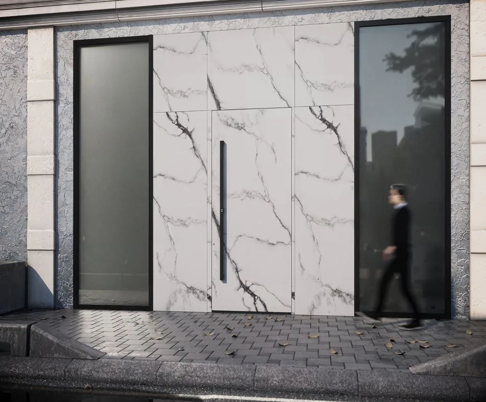 Ușă de intrare premium din aluminiu, furnizată și montată de METGLASS, în lumina serii