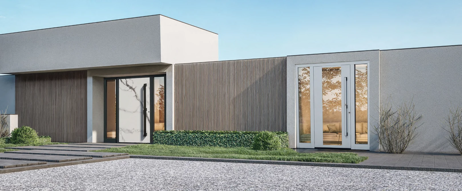 Locuință minimalistă cu ușă de intrare Standard din aluminiu